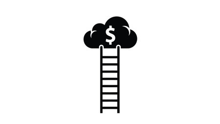 Ladder to the cloud with dollar sign icon. Vector illustration.のイラスト素材