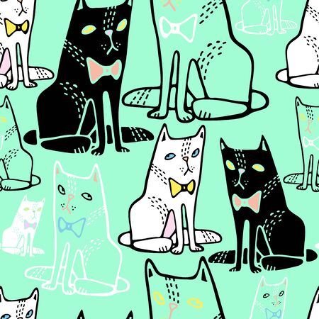vector seamless design with catsのイラスト素材