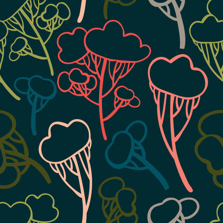 Seamless pattern with stylized trees. Can be used for wrapping paper, textiles and backgroundsのイラスト素材