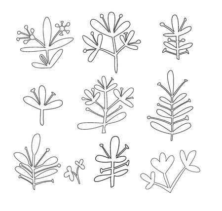 Elements isolated on white background. In black and white style. Can be used for printing on paper, stickers, badges, bijouterie, tattoo.のイラスト素材