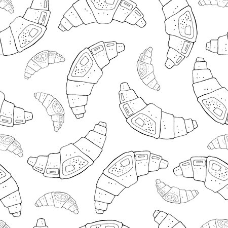 Seamless background with vector illustration with food. Design backgroundIn black and white style.The pattern is suitable for use in advertising, wrapping paper, children s fashion, textilesのイラスト素材