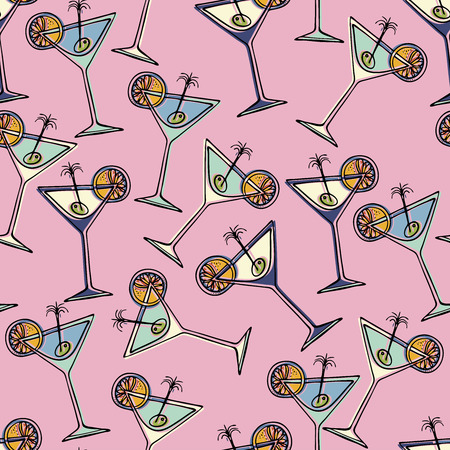 Seamless pattern with the image of Beverages. Vector illustration. Design can be used for, wallpaper, clothing, wrapping paper.の写真素材