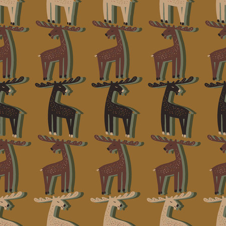 Seamless pattern with the image of elk. Vector illustration. Design can be used for textiles, wallpaper, clothing, wrapping paper.のイラスト素材
