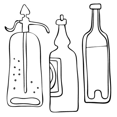 Vector design with stylized image of drinks in wine glasses and glass. In black and white style.のイラスト素材