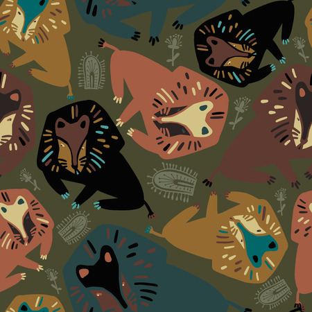 Seamless pattern with the image of cartoon lion. Vector illustration.のイラスト素材