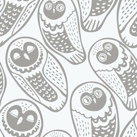 Seamless vector design with colorful funny owls.のイラスト素材