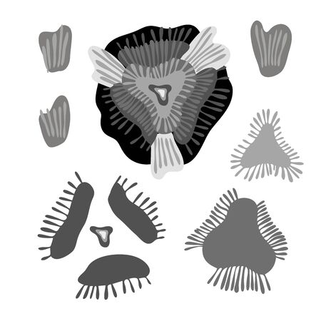 Isolated design of decorative silhouettes of abstract forms. The design is perfectly suitable for clothes design, children decoration, stickers, stationary, tattoos.のイラスト素材