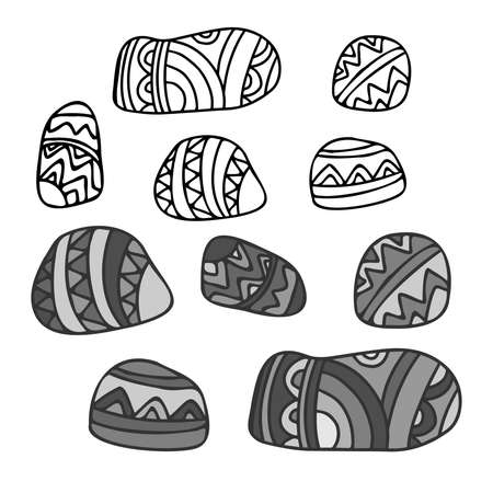 design black and white illustration of ornamental graphic lined stonesのイラスト素材