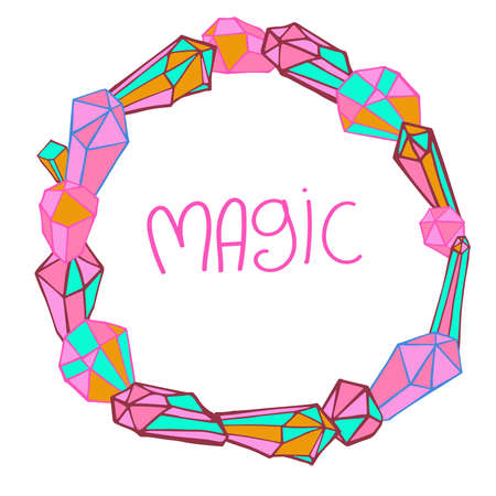 Isolated vector colorful design illustration circle of crystals with text magicのイラスト素材