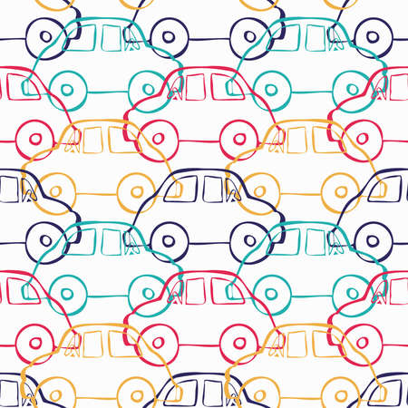 Vector seamless colorful pattern of lined crossing cars in lines on whiteのイラスト素材