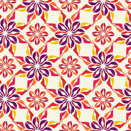 Vector seamless pattern colorful design of quadratic flowers doodles in linesのイラスト素材