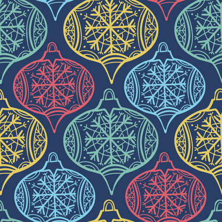 Seamless vector pattern illustration lined Christmas decorations with snowflake