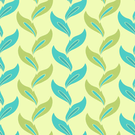 Vector seamless pattern colorful design of abstract leaf shapes in pastel greenのイラスト素材