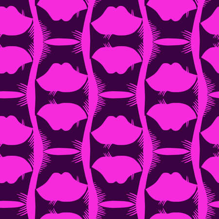 Vector seamless abstract pattern of lined ornamental lips shapes in neon purpleのイラスト素材