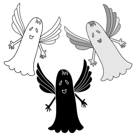 Vector isolated illustration black and white Halloween design of lined ghostsのイラスト素材