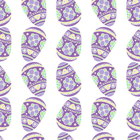 Vector seamless pattern of silhouette of ornamental easter eggs in lines in pastel colorsのイラスト素材
