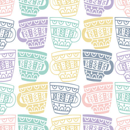 Seamless vector pattern of silhouettes of traditional ornamental big cupsのイラスト素材