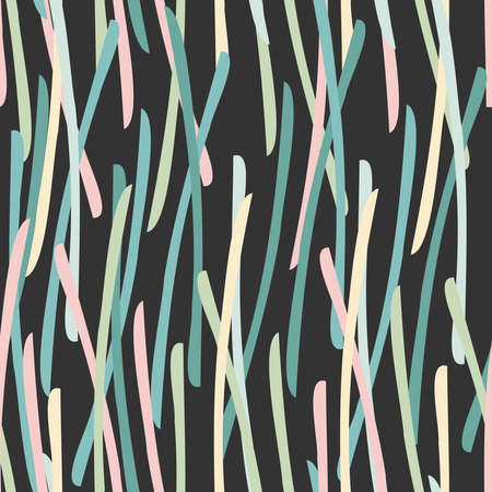 Seamless vector pattern with decorative abstract wavy shapes in lines in pastel green on dark backgroundのイラスト素材