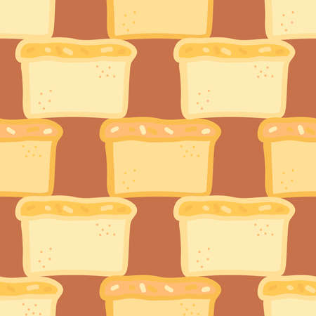 Seamless colorful vector pattern of fresh baked loaves of bread in warm pastel orange