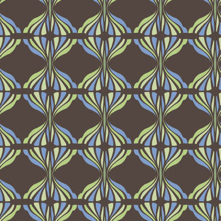 Vector seamless colorful pattern of ornamental abstract shapes in lines on darkのイラスト素材