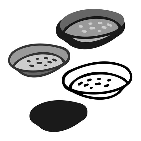 Isolated vector black and white set of silhouettes of abstract dish platesのイラスト素材