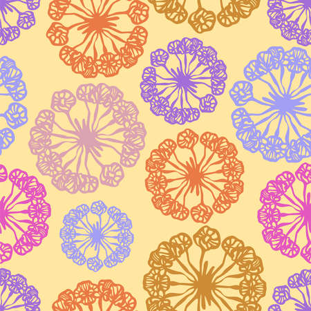 Vector seamless colorful pattern of ornamental abstract floral shapesのイラスト素材
