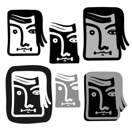 Vector isolated black and white illustration set of designs of lined abstract surreal faceのイラスト素材