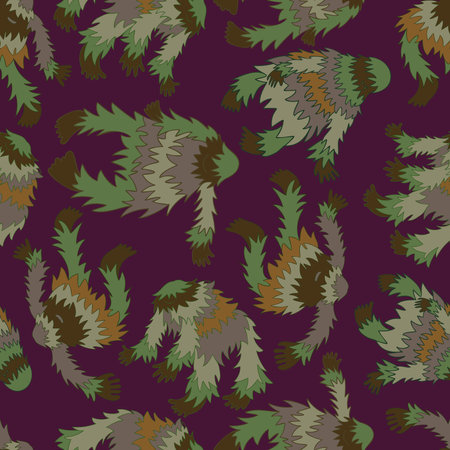 Vector seamless pattern cryptozoology dancing yeti in dull colors on claret backgroundのイラスト素材