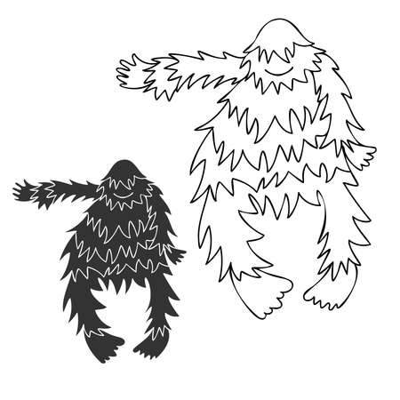 Vector isolated black and white illustration design set of cryptozoology dancing yetiのイラスト素材