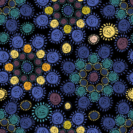 Vector seamless colorful pattern with abstract flower circles in dark tones