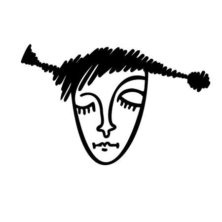 Vector isolated black and white illustration set of designs of lined abstract surreal girl faceのイラスト素材