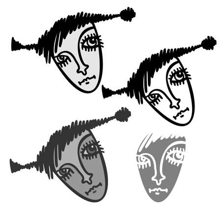 Vector isolated black and white illustration set of designs of lined abstract surreal girl faceのイラスト素材