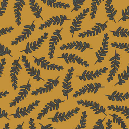 Vector seamless colorful design pattern botanical cute spring herbs and flowers on yellow backgroundのイラスト素材