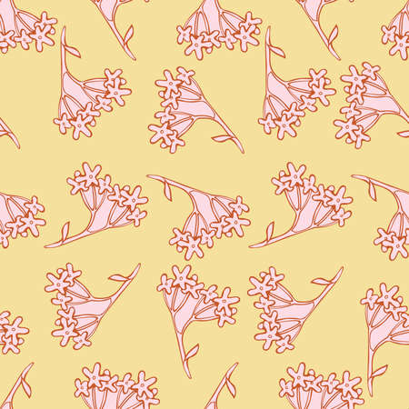Vector seamless colorful design pattern botanical cute spring herbs and flowers in pastel tonesのイラスト素材