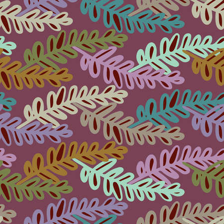 Abstract elegant seamless pattern of lined botanical floral motifs of plants and leavesのイラスト素材