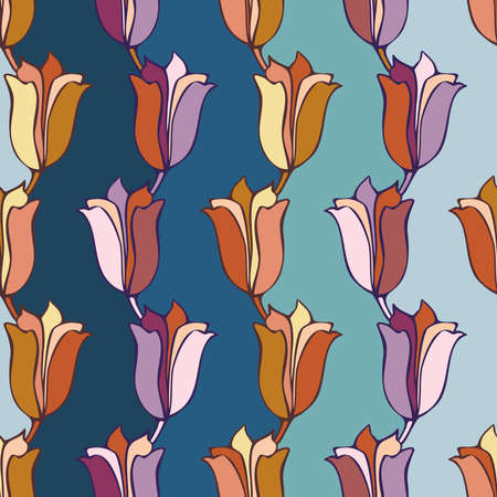 Vector seamless colorful design pattern botanical cute spring herbs and flowers in vertical linesのイラスト素材