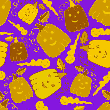 Colorful vector abstract seamless pattern of Halloween pumpkins and ghostsのイラスト素材