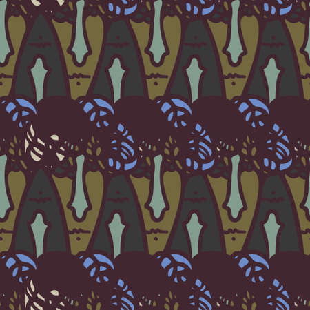 Vector seamless pattern illustration design of abstract lined surreal facesのイラスト素材