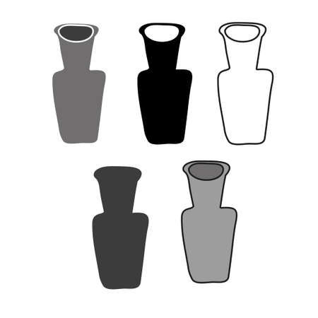 Isolated vector black and white illustration set design of silhouettes of vases, grey, black and linedのイラスト素材