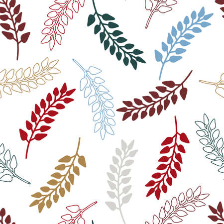 Abstract elegant seamless pattern of lined botanical floral motifs of plants and leavesのイラスト素材
