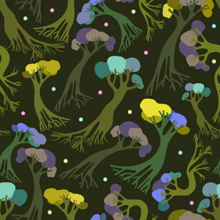 Vector colorful abstract seamless pattern design illustration with decorative treesのイラスト素材