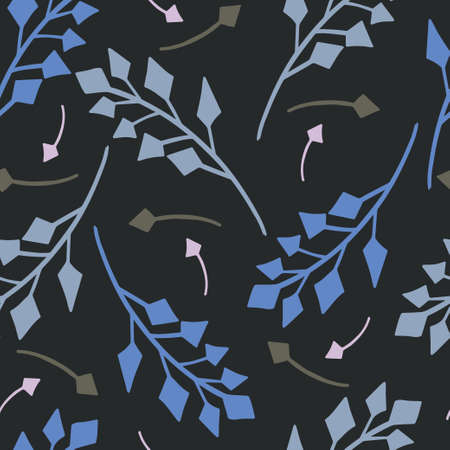 Abstract elegant seamless pattern of lined botanical floral motifs of plants and leavesのイラスト素材