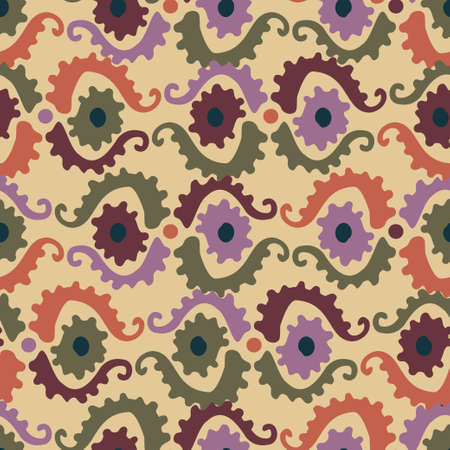 Vector seamless colorful design pattern botanical cute spring herbs and flowers in pastel colorsのイラスト素材