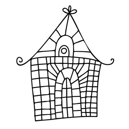 Isolated vector black and white set design of silhouette of lined ornamental housesのイラスト素材