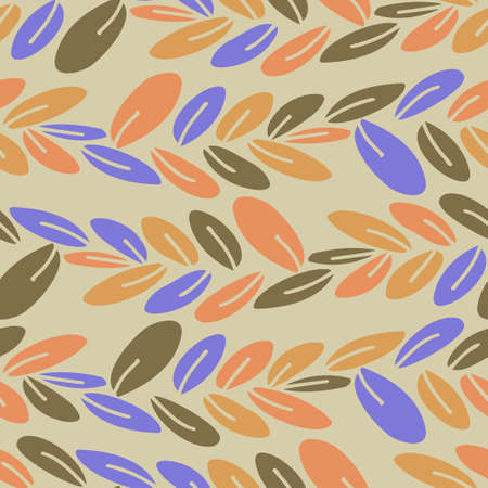 Abstract elegant seamless pattern of lined botanical floral motifs of plants and leavesのイラスト素材