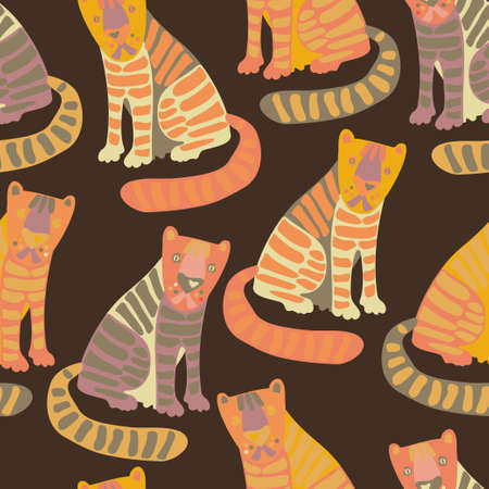 Seamless vector pattern design of a cute decorative tiger in brown earthy colorsのイラスト素材