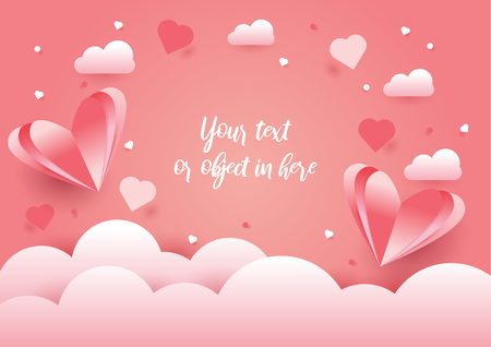 Paper shape of heart flying on pink background. Vector illustration of love for Happy Women's, Mother's, Valentine's Dayのイラスト素材