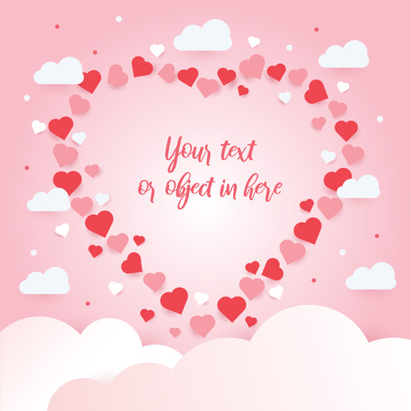 Love Invitation card Valentine's day on pink background with cloud. Vector illustrationのイラスト素材