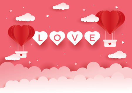Illustration of balloon heart flying on pink background. Concept background of love, valentine's day, happy women's, mother's day. Romantic conceptのイラスト素材