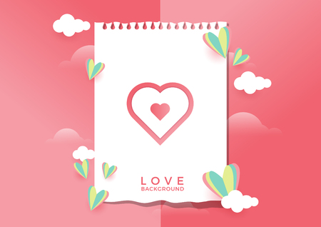 Illustration of Heart with paper. Background of love, valentine's day, happy women's, mother's dayのイラスト素材